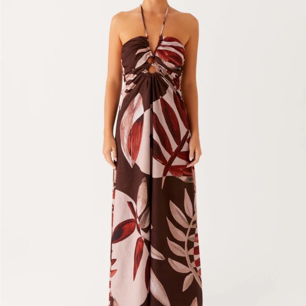 Peppermayo Brown and Red Halter Maxi Dress